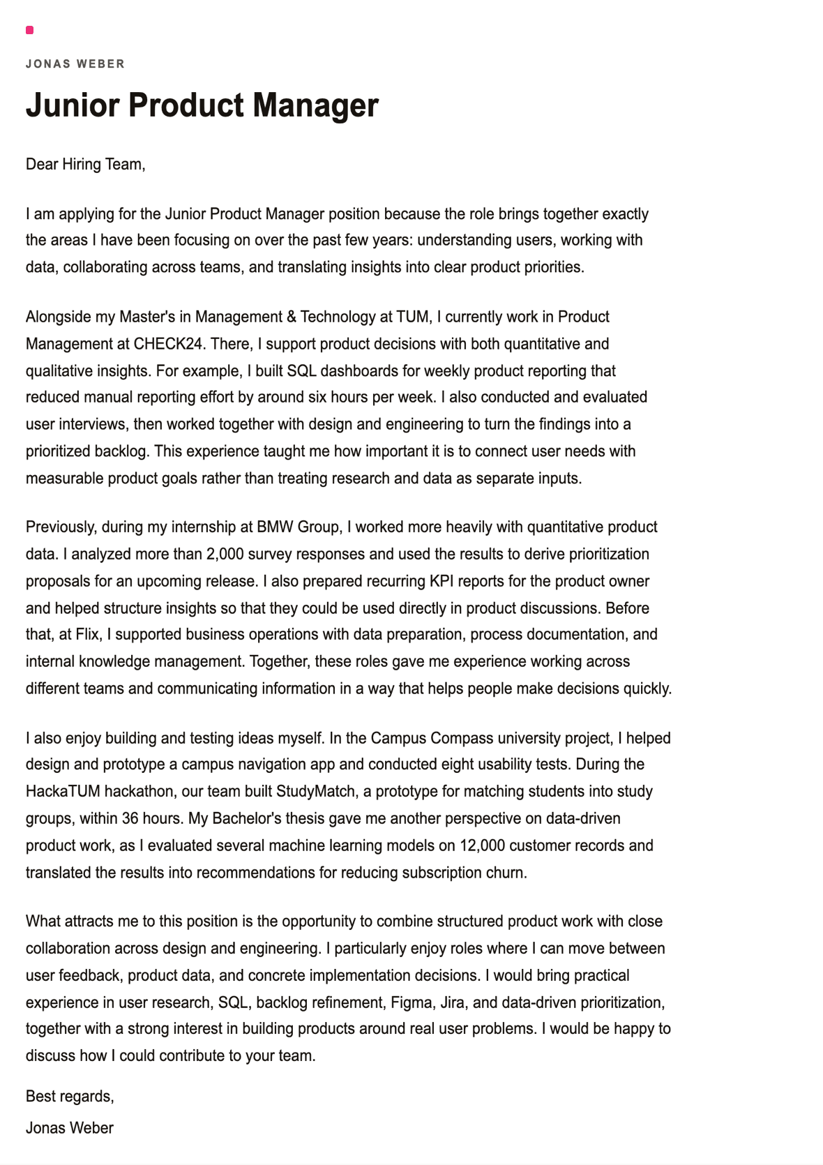 Cover letter preview
